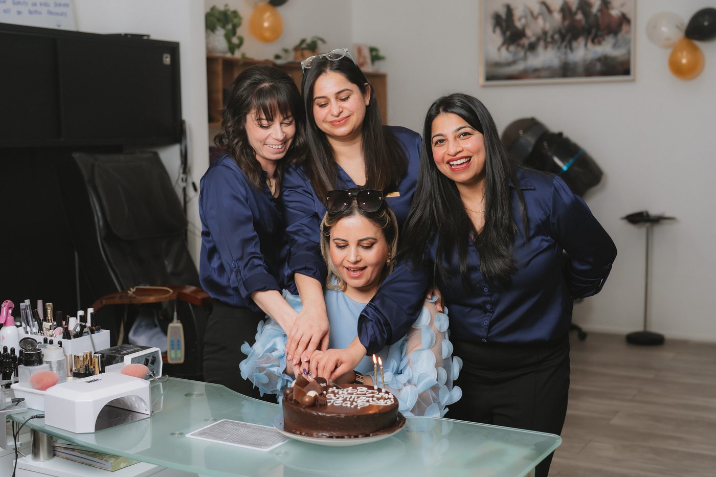 The Beauty with Grace team celebrating the salon's second anniversary