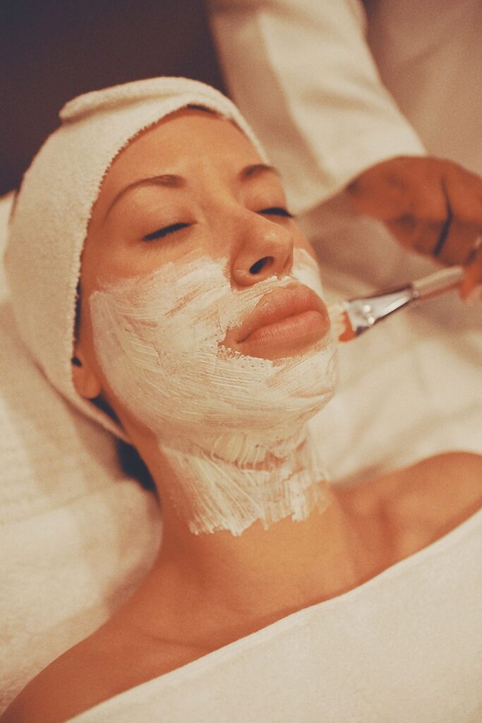 Korean facial mask being applied during a treatment